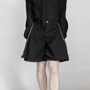 men's shorts zipper stitching wide leg black casual fashion urban youth youth trend men's wear