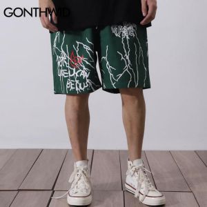 GONTHWID Harajuku Graffiti Print Shorts Harajuku Hip Hop Casual Baggy Pockets Short Trousers Streetwear Men Summer Fashion Pants
