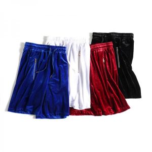 Mens Velvet Shorts Hip-Hop Oversized Mesh Velour Short Baggy Black/White/Red/Blue Velvet Side Zipper Joggers Shorts Male