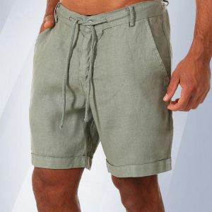Fashion Men's Linen Shorts Men Summer Cotton Beach Short Men New Wild Leisure Loose Solid Cargo Shorts