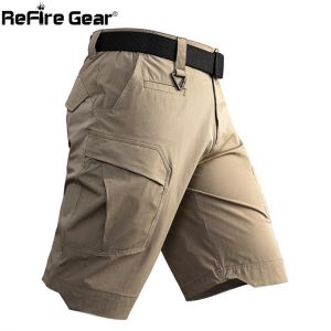 ReFire Gear Men's Waterproof Work Shorts Military Tactical Stretch Army Combat Cargo Short Male Multi Pocket Airsoft Short Pa