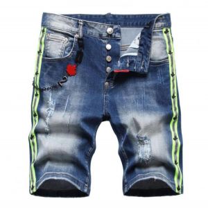 Men Blue Denim Shorts Holes Shorts Jeans High Quality Male Cotton Stretch Casual Shorts Jeans New Fashion Straight Jeans Size 42