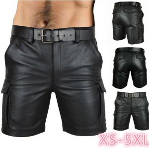 Mens Leather Shorts Hand Made Faux Skin Leather Shorts - Handmade PU Leather Shorts Not Include Belt
