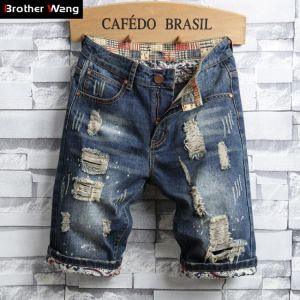 Men's Hole Denim Shorts 2020 Summer New Fashion Casual Slim Fit Ripped Retro Short Jeans Male Brand