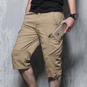 Summer Men's Casual Baggy Multi Pocket Military Shorts Knee Length Cargo Pants Loose Breeches Male Tactical Shorts Plus Size 