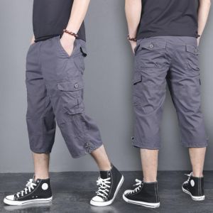 Free belt New Fashion Summer Cargo Shorts Cotton Men Casual Boardshort Loose Baggy Beach Short Pants 3/4 Length Plus Size 5XL