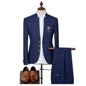Classic Men Plaid Suits Size S-3XL Slim Fit Men Blazer Jacket and Pants, Black, Navy, Mens Wedding Suits High Quality