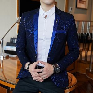 Luxury Party Prom Suit Jacket Fashion Men's Printed Slim Suit Jacket Elegant Wedding Best Men Blazer Wine Red Blue Black Blaz