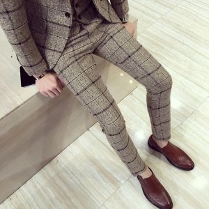 all in one place בגדי גברים Autumn Winter Mens Plaid Pants British Slim Fit Dress Pants Men Plus Size Pantalon Carreaux Homme Casual Formal Pants For Men