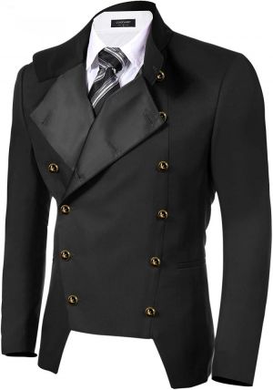 Men's Blazer Lapel Double-breasted Steampunk Jacket Retro Male Denim Jacket Traje de hombres