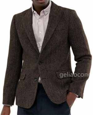 Man Blazer Tweed Wool Herringbone Suit Jacket Fashion Business Blazer Prom Party Waistcoat Groom Tuxedo Jacket For Wedding