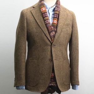 Men's Suit Blazer Brown One Piece Lapel Double Breasted Wool Formal Bussiness Jacket Prom Tuxedos Patterned Wedding Groomsmen