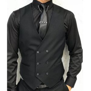 Black Formal Men Vest with Double Breasted V Neck One Piece Male Suit Waistcoat Custom Wedding Tuxedo Waist Coat New Fashion