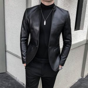 2021 Brand clothing Fashion Men's High quality Casual leather jacket Male slim fit business leather Suit coats/Man Blazers S-