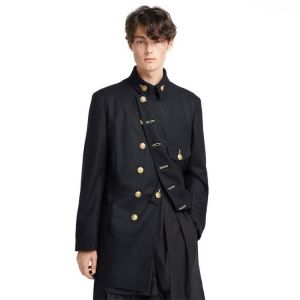 Gold button single breasted military uniform black Italian men's suit loose large coat fashion