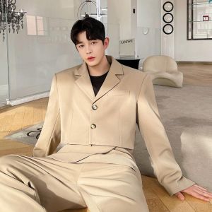 Autumn men's short suit personalized three-dimensional cutting Korean version versatile trend men's solid color suit hai