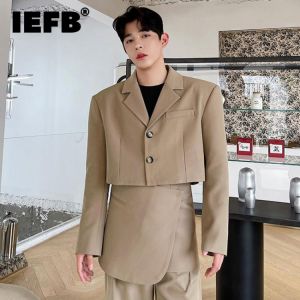 IEFB 2021 New Suit Three-dimensional Cutting Short Suit Coat Autumn Ins Korean Temperament Personality Black Khaki Blazer 9Y8783
