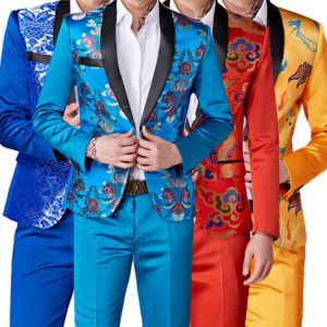 2021 Fashion New Men's Casual Business Host Flower Suit Coat Pants 2 Pcs Set/ Men's Colorful Slim Fit Blazers Jacket Tro