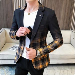 2021 Spring Men's Plaid Blazer Fashion Business Casual Men's Slim Suit Jacket Large Size Casual Banquet Wedding Party Cl
