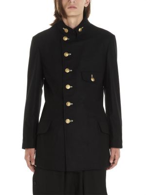 Gold buckle single breasted military uniform black Italian men's suit