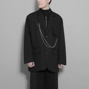 Hong Kong style metal chain decoration design casual small suit Jacket Men's autumn jacket