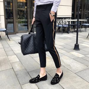 Ribbon Stripe Slim Dress Pants 2020 Summer Men's Business Casual Office Trousers Men's Ankle Length Slim Men's Soci