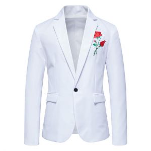 Men's Blazer Single Button Business Rose Embroidery Suit Jacket