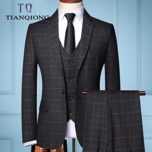2019 Three-piece Male Formal Business Plaids Suit for Men's Fashion Boutique Plaid Wedding Dress Suit ( Jacket + Vest + Pants