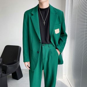 Men 2PCS Suits Sets Streetwear Fashion Loose Casual Blazer Jacket Pant Korean Chic Office Business Dress Suits Coat Trousers