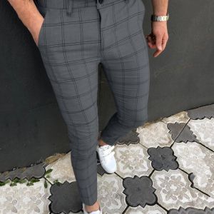 Plaid Men Pants Skinny Pants Men's Clothing Pantalon Trousers Pencil Pants Male Ropa Hombre Streetwear Smart Casual Pants