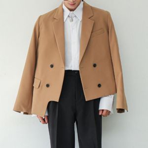 Men Asymmetric Double Breasted Casual Suit Coat Male Japan Korea Streetwear Fashion Blazers Jacket Outerwear
