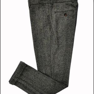Men Trousers Long Grey Pants Wool Tweed Leisure Cotton Male Gentleman Herringbone Business Suit Pant for Wedding Groom