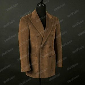 Costume Homme Corduroy Brown Formal Suit Jackets Mens Blazer Custom Made Double Breasted Outwear Male Clothing Overcoat 2021
