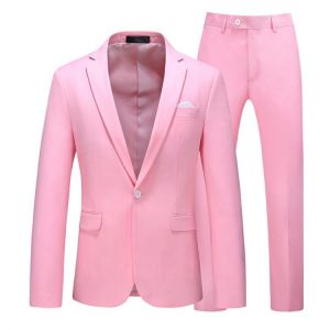 Men's Suit Jacket with Pant Candy Colors Slim Fit Formal Business Work Wedding Stage Tuxedo Groomsman White Pink Red Suits Se