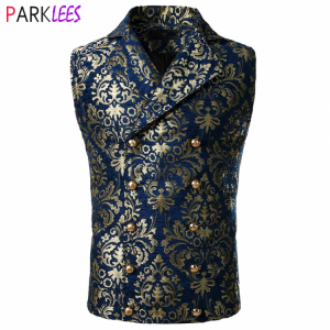 Men's Luxury Brocade Paisley Floral Double-Breasted Suit Vest Victorian Gothic Steampunk Waistcoat Men Chalecos Para Hombre 2
