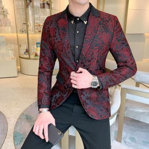 Mens blazer Luxury Prom Men Blazer Embroidered Wine Red Long Sleeve Coat Blazer Homme Slim Fit Mens Blazer Mens stage jackets