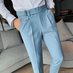 British Style Business Formal Wear Suit Pant Men Clothing Simple Slim Fit Casual Office Trousers Straight Pantalones Hombre 36
