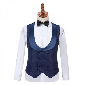 Gwenhwyfar Shawl Lapel Men's Vest Double Breasted Navy/Red/Hot pink/Purple Paisley Floral Jacquard Waistcoat Vest For Groomsm