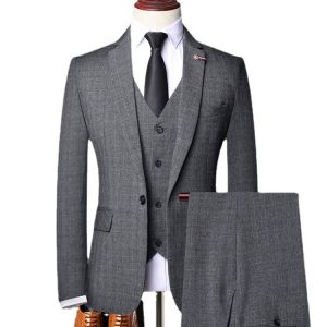 6XL ( Jacket + Vest + Pants ) Retro Gentleman Classic Fashion Plaid Mens Formal Business Slim Suit 3Pces Set Groom Wedding Dress