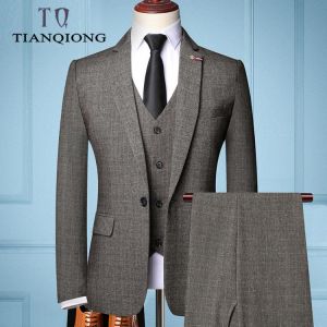 TIAN QIONG Brand Fashion Men 's Slim Fit Business Suit Men Fashion 3 Pieces Mens Blazers Tuxedos Suits Groom Best Wedding Sui