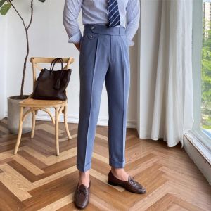 Italian Mens Formal Pant Pantalones Hombre 2021 Dress Ankle Pants Men British High Waist Straight Pants Men Social Trousers Pant