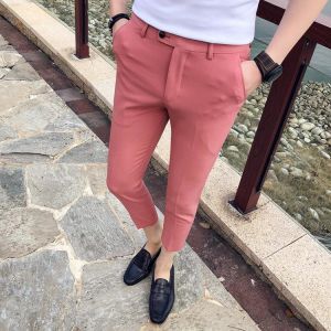 2021 New Men Ankle Length Pants Slim Men's Dress Pants Office Pants Men's Boutique Fashion Solid Color  Business Men