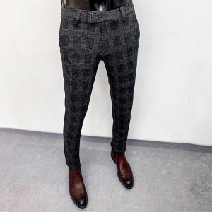 Men's Suit Trousers 2021 Autumn and Winter New Woolen Small Feet Slim Straight Dress Pants Men's Clothing Plaid Suit Pan