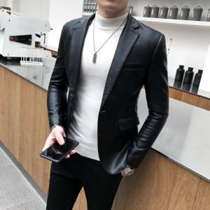 2021 Brand clothing Fashion Men's High quality Casual leather jacket Male slim fit business leather Suit coats/Man Blazers S-