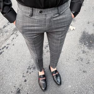 Men's Suit Pants Spring and Autumn Plaid Slim Fit Men's Formal Pants High Quality Fashion Casual Men's Clothing Ank