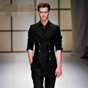 Men's Medium And Long Suit Coat British Style Autumn And Winter New Double Breasted Slim Fit Leisure Youth Coat