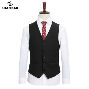 SHAN BAO Men's Business Casual Suit Vest 2021 New Brand Clothing Gentleman Banquet Wedding Vest Black Royal Blue Navy Blue Gr