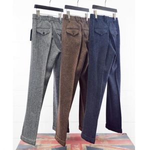 Men's Classic Pants Autumn Wool Tweed Pants Straight Retro Herringbone Wear Casual Gentleman Trousers Classic Pants Suit Male