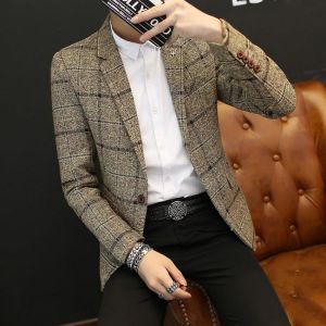 New Men's Suit Jacket 2021 Spring Autumn Street Men's Plaid Suit Jacket Casual Business Brand Clothing Men Slim Blazer M