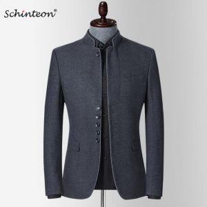 Schinteon Men New Autumn Blazer Jacket Stand Collar Slim Fit Outwear Smart Casual High Quality Chinese Tunic Suit
